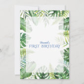 かわいいウサギのトロピカルグリーン 少年 1歳の誕生日 招待状 (裏面)