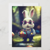 かわいいウサギのドレスとバスケットの朝食 招待状 (正面)