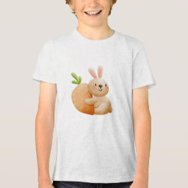 かわいいウサギのニンジン抱擁 トライブレンドＴシャツ