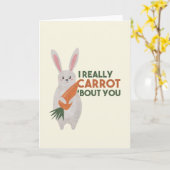 かわいいウサギのニンジン駒 - 私はあなたのことが本当に好きです カード (黄色い花)