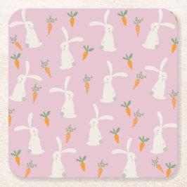 かわいいウサギのニンジン スクエアペーパーコースター