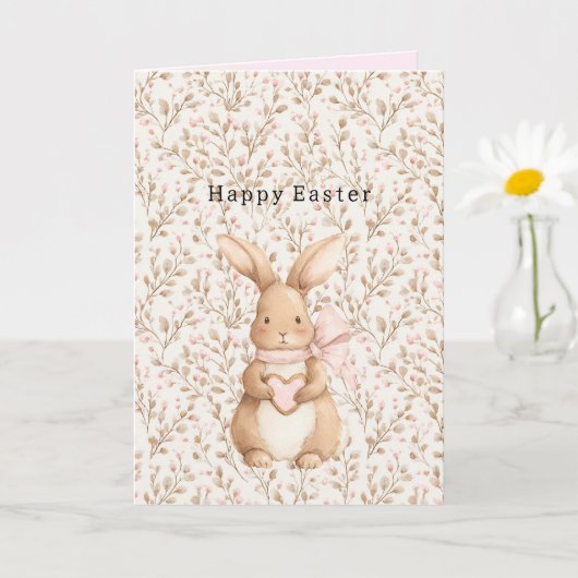 かわいいウサギのハートの蝶々リボンラブ カード (小さな植物)