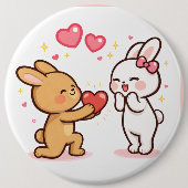 かわいいウサギのハートギフトデザイン 缶バッジ (正面)