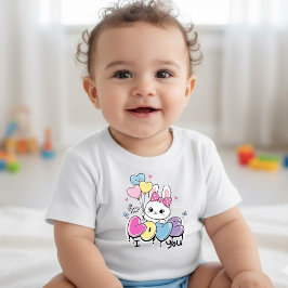 かわいいウサギのハートバルーンTシャツ "I LOVE You" ベビーボディスーツ