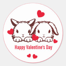 かわいいウサギのハートバレンタイン クラシック丸型ステッカー