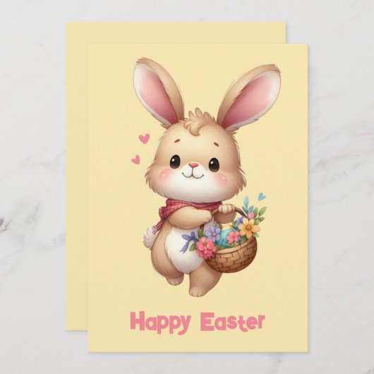 かわいいウサギのバスケットとショール黄色 シーズンカード (正面/裏面)