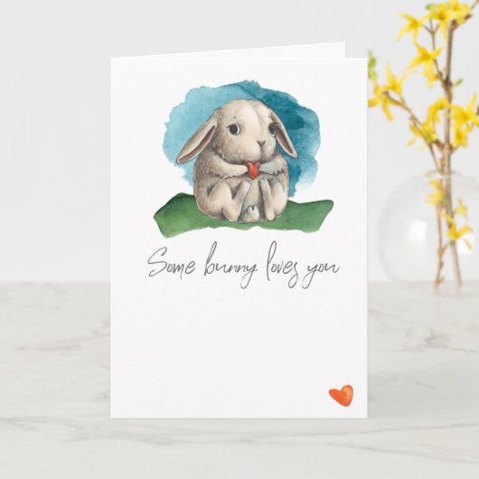 かわいいウサギのバレンタインが大好きなバニー カード (黄色い花)