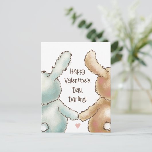 かわいいウサギのバレンタイン葉書 ポストカード (スタンド正面)