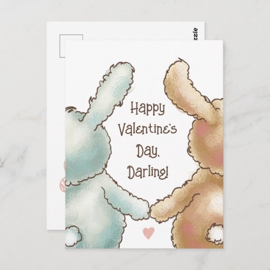 かわいいウサギのバレンタイン葉書 ポストカード (正面/裏面)