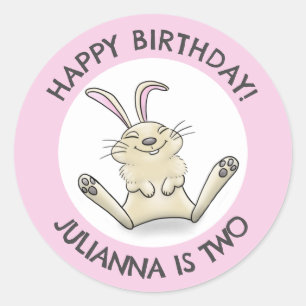 かわいいウサギのパーソナライズされた漫画の誕生日おめでとう ラウンドシール