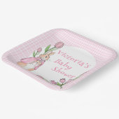 かわいいウサギのピンクのギンガムベビーシャワー ペーパープレート (傾斜あり)