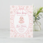 かわいいウサギのピンクガールベビーシャワー 招待状 (スタンド正面)