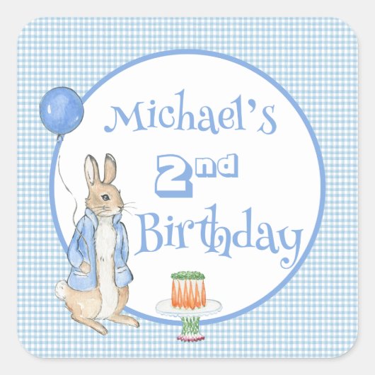 かわいいウサギのブルー 2歳の誕生日パーティー スクエアシール (正面)