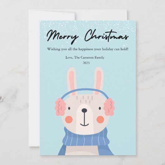 かわいいウサギのペットラバークリスマス フラット シーズンカード (正面)