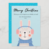 かわいいウサギのペットラバークリスマス フラット シーズンカード (正面/裏面)