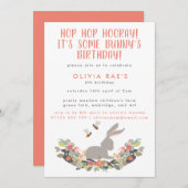 かわいいウサギのホップホップハーレー子供の誕生日 招待状 (正面/裏面)