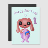 かわいいウサギのマグネットベビー誕生日カード (正面/裏面)