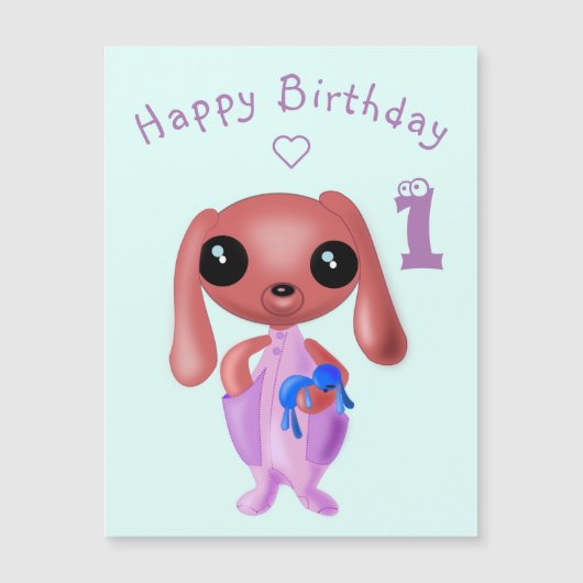 かわいいウサギのマグネットベビー誕生日カード (正面)