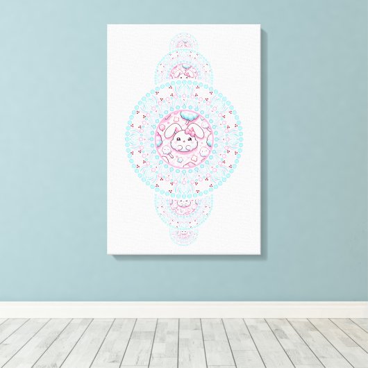 かわいいウサギのマンダラ装飾(オーダーメイド・キュート・カワイイ・うさぎ・オーナメント・マンダラ) キャンバスプリント (インサイチュ (ウッドフロア))