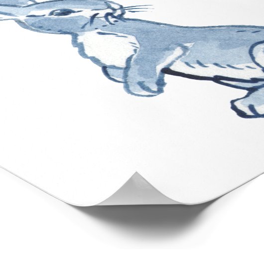 かわいいウサギのラビット ブルー 水彩 動物 自然 ポスター (角)