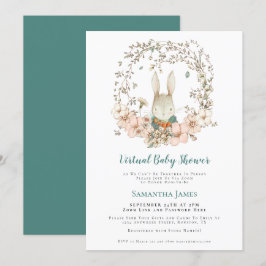 かわいいウサギのヴィンテージターコイズバーチャルベイビーシャワー 招待状