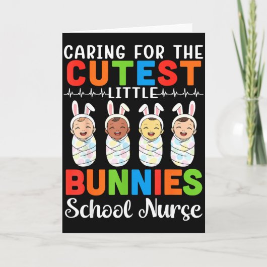 かわいいウサギの世話をする学校看護師 カード (正面)