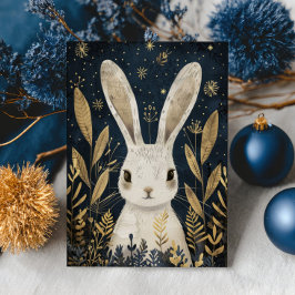 かわいいウサギの冬の森 高級クリスマス ポストカード