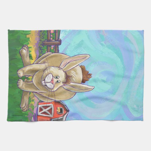 かわいいウサギの動物パレード キッチンタオル (横)