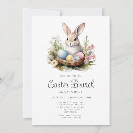 かわいいウサギの卵狩りとイースターブランチ 招待状 (正面)