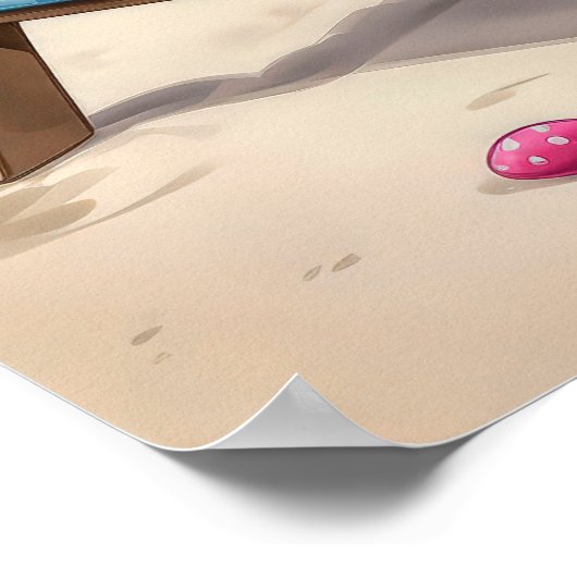 かわいいウサギの夏の海岸の子供ポスター ポスター (角)