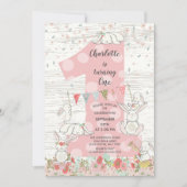 かわいいウサギの大きな1の女の子の誕生日招待状 招待状 (正面)