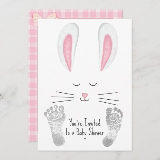 かわいいウサギの女の子のお祝い 招待状 (正面/裏面)