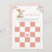 かわいいウサギの女の子のベビーシャワーベビービンゴカード 招待状 (正面/裏面)