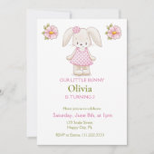 かわいいウサギの女の子の誕生日パーティー ピンクの招待状 招待状 (正面)
