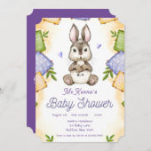 かわいいウサギの女の子の赤ちゃんシャワー 招待状 (正面/裏面)
