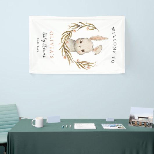 かわいいウサギの女の子ベビーシャワーへようこそ 横断幕 (トレードショー)