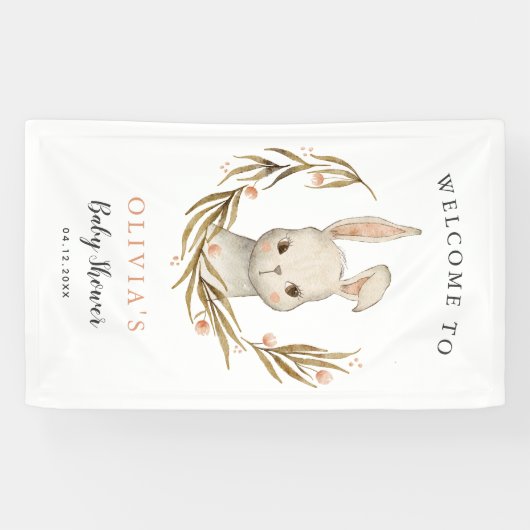 かわいいウサギの女の子ベビーシャワーへようこそ 横断幕 (横)