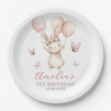 かわいいウサギの女の子 誕生日パーティー紙皿