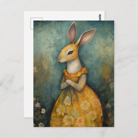 かわいいウサギの姿を黄色いフローラ ポストカード (正面/裏面)