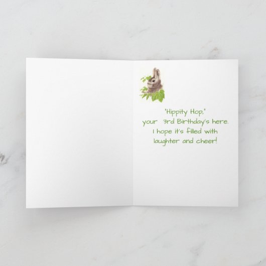 かわいいウサギの子どもの誕生日の動物 カード (内部)