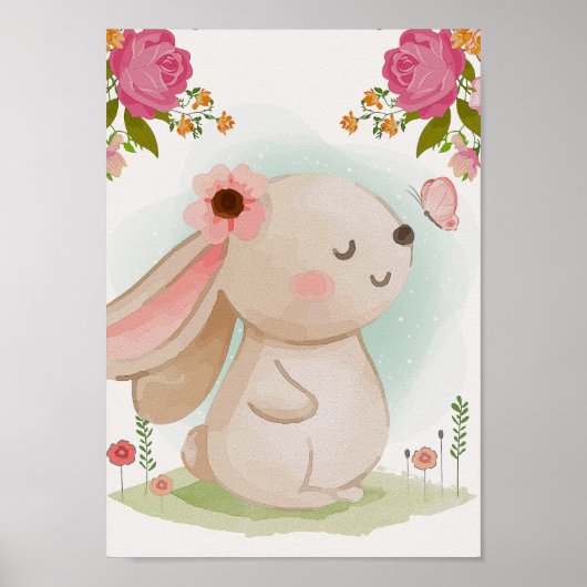 かわいいウサギの子供部屋ポスター 動物のぬりえ 幼児期のプリント ポスター (正面)