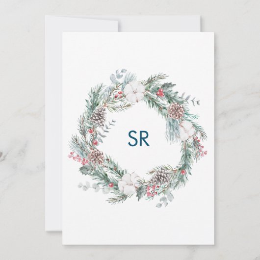 かわいいウサギの少年　冬の森をテーマにした水彩画 招待状 (裏面)