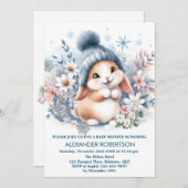 かわいいウサギの少年　冬の森をテーマにした水彩画 招待状 (正面/裏面)