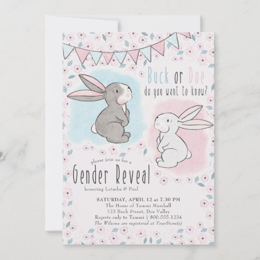 かわいいウサギの性別を明かす男か女 招待状 (正面)
