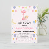 かわいいウサギの星風船ベビーシャワーパーティーの女の子たち 招待状 (スタンド正面)