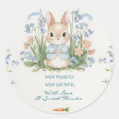 かわいいウサギの春の花柄のベビーシャワーのお礼 ラウンドシール (正面)