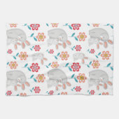 かわいいウサギの母親とバニー、花のパターン キッチンタオル (横)