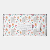 かわいいウサギの母親とバニー、花のパターン デスクマット (キーボード&マウス)