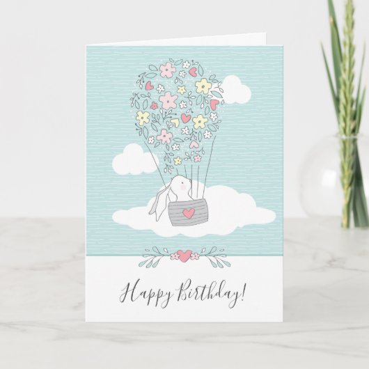 かわいいウサギの気球の誕生日 カード (正面)