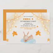 かわいいウサギの水色ベビーファーストバースデーパーティー 招待状 (正面/裏面)